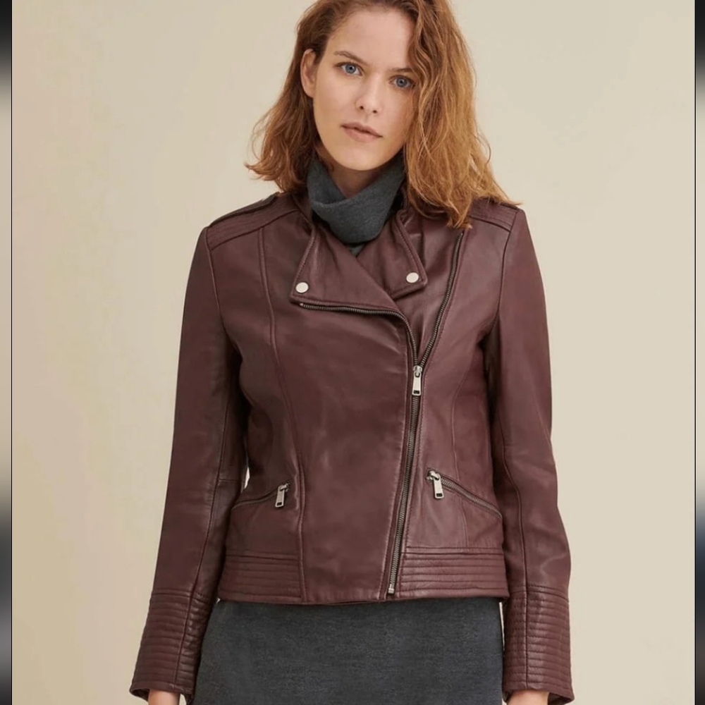 Wilsons Leather Womens Mocca Brown Biker Soft Leather Jacket Sz. L